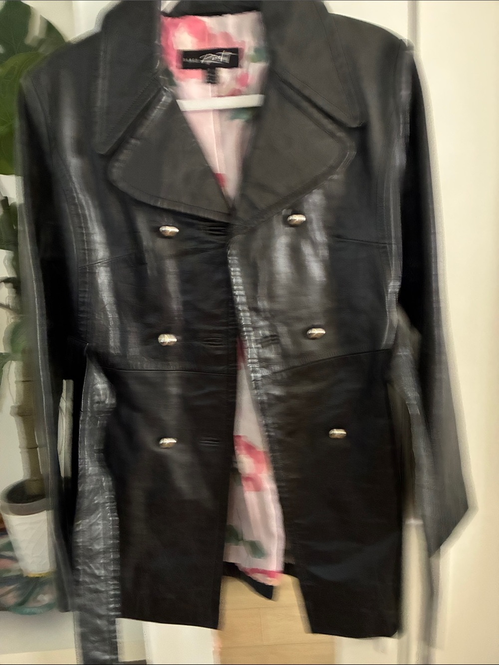 bebe Black Double-Breasted Leather Jacket